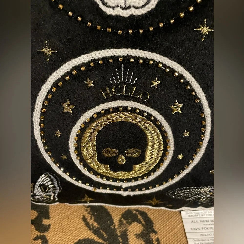 BOO COVETED HOME NWT Ouija Skull Celestial Moth Black Pillow Beads & Embroidery